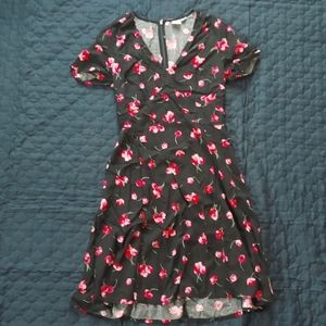 Black dress with pink floral design